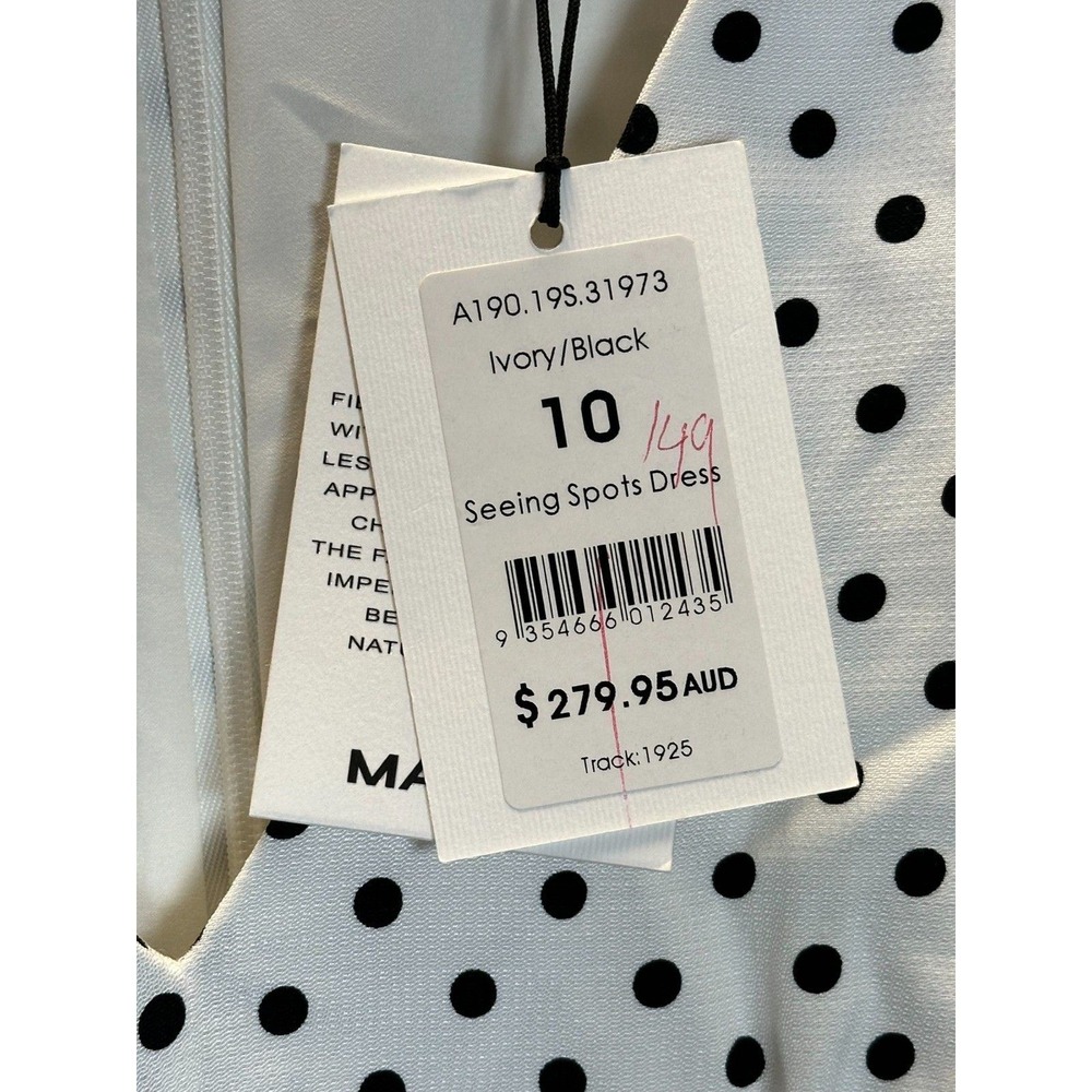 MARCS Polka Dot Dress Womens 10 White V-Neck Short Sleeve Midi Fit & Flare NEW - Picture 10 of 11